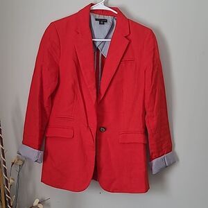 Willi Smith Vibrant Red Blazer with Subtle Gray Details
